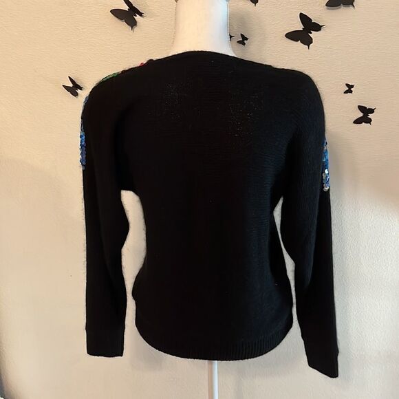 Vintage 90s Black Angora Blend Sequin Pullover Sweater Shoulder Pads Size S - Picture 4 of 14